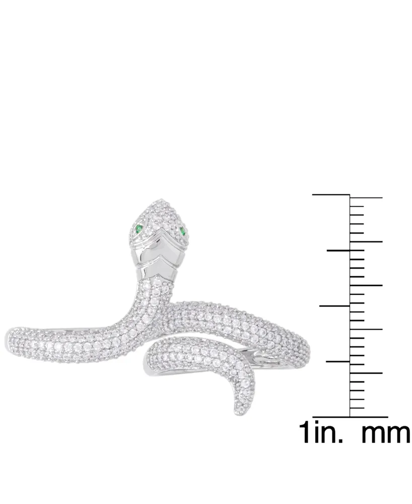 Cubic Zirconia Snake Double Finger Ring Silver Plate