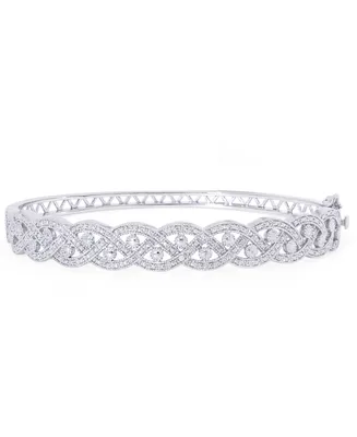 Diamond Accent Braided Twist Bangle in Silver Plate