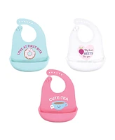 Hudson Baby Infant Girl Silicone Bibs 3pk, Cute-Tea, One Size - Cute