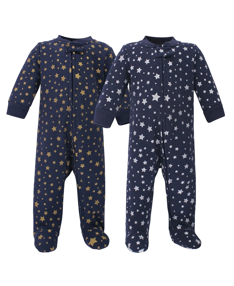 Hudson Baby Baby Boys Baby Premium Quilted Zipper Sleep and Play 2pk, Metallic Stars