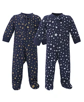 Hudson Baby Baby Boys Baby Premium Quilted Zipper Sleep and Play 2pk, Metallic Stars