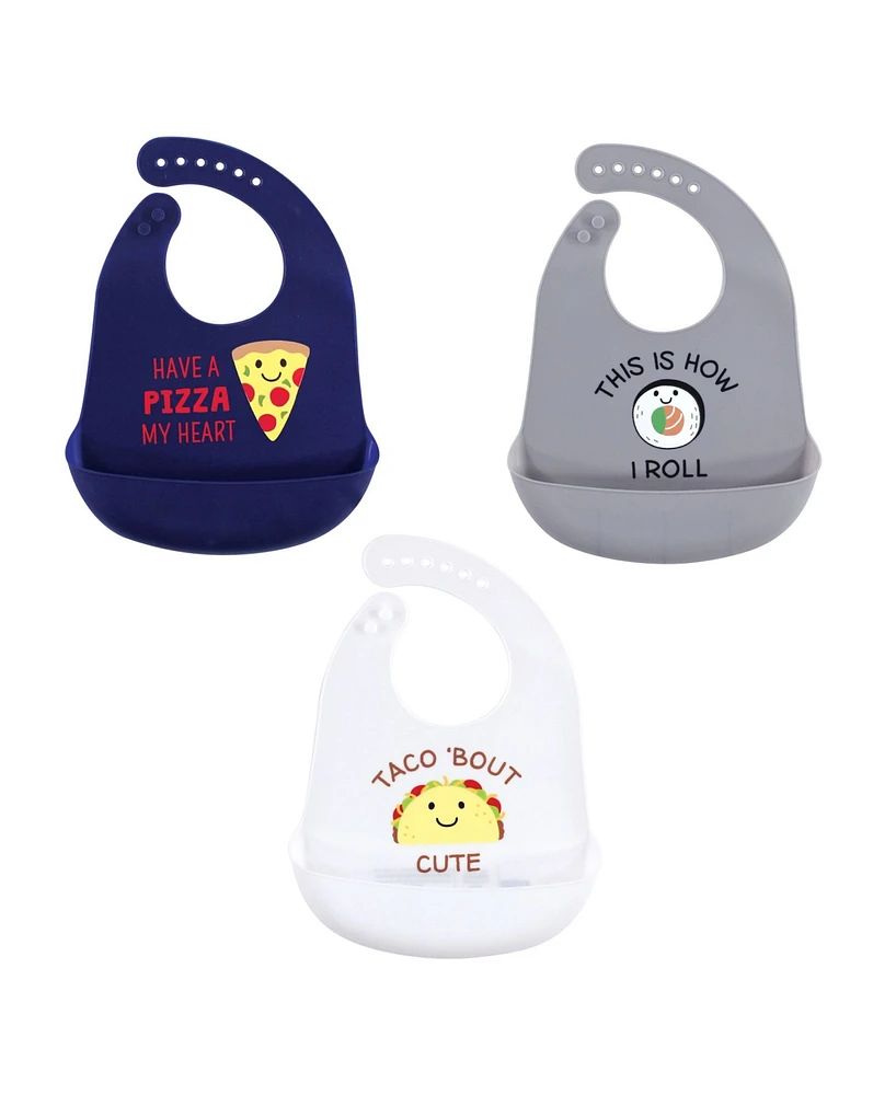 Hudson Baby Unisex Infant Silicone Bibs 3pk, Pizza, One Size