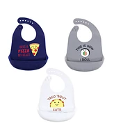 Hudson Baby Unisex Infant Silicone Bibs 3pk, Pizza, One Size