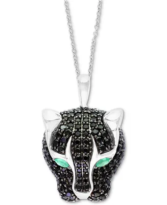 Effy Black Spinel (4-1/2 ct. t.w.) & Green Onyx Panther 18" Pendant Necklace in Sterling Silver