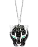 Effy Black Spinel (4-1/2 ct. t.w.) & Green Onyx Panther 18" Pendant Necklace in Sterling Silver