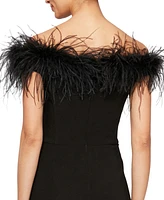 Alex Evenings Faux-Feather Off-The-Shoulder Gown