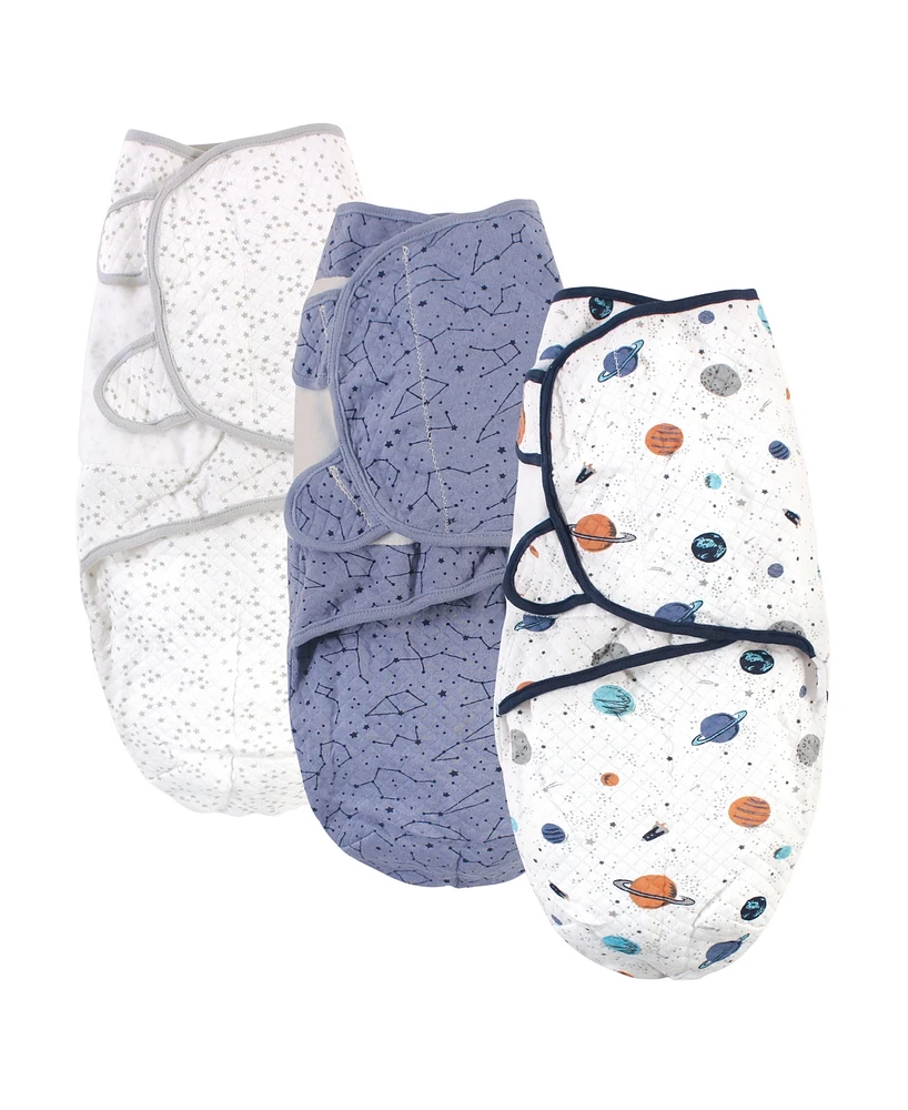 Hudson Baby Baby Boys Quilted Cotton Swaddle Wrap 3pk, Space, 0-3 Months