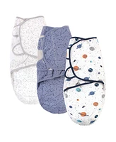 Hudson Baby Baby Boys Quilted Cotton Swaddle Wrap 3pk, Space, 0-3 Months