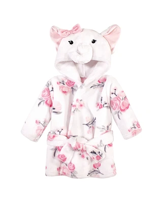 Hudson Baby Baby Girls Plush Animal Face Bathrobe, White Elephant, 0-9 Months