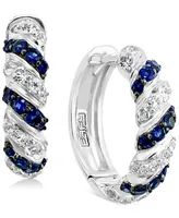 Effy Sapphire (1/2 ct. t.w.) & White Sapphire (3/4 ct. t.w.) Small Hoop Earrings in Sterling Silver, 0.72"