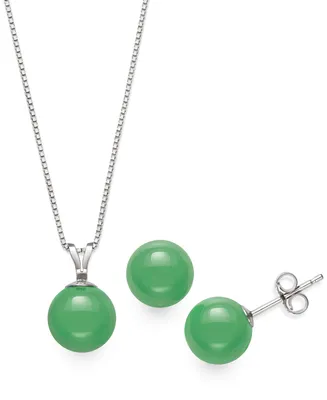 2-Pc. Set Dyed Jade Pendant Necklace and Stud Earrings Sterling Silver (Also Available Milky Aquamarine or Rose Quartz)