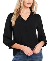 CeCe Women's Ruffled Button Front 3/4-Sleeve Blouse