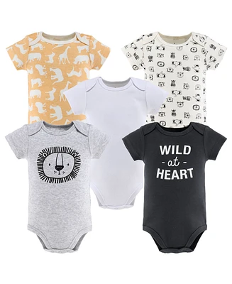 The Peanutshell Baby Girls Short Sleeve Bodysuits, 5 Pack, Safari Animals