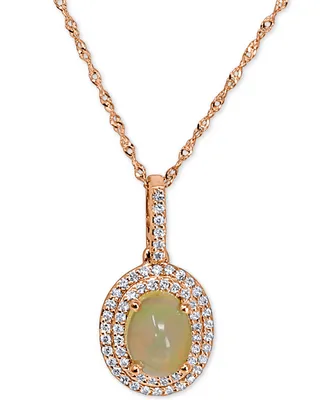 Opal (3/4 ct. t.w.) & Diamond (1/5 ct. t.w.) Oval Halo 18" Pendant Necklace in 14k Gold