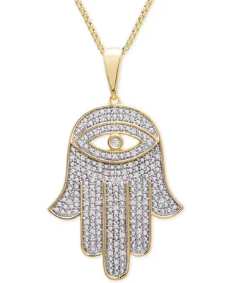 Men's Diamond Hamsa Hand 22" Pendant Necklace (1/4 ct. t.w.) 14k Gold-Plated Sterling Silver or