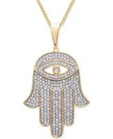 Men's Diamond Hamsa Hand 22" Pendant Necklace (1/4 ct. t.w.) 14k Gold-Plated Sterling Silver or