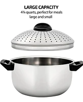 Ovente 4.8 Quart Stovetop Stainless Steel Pasta Pot with Strainer Lid