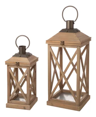 Glitzhome Set of 2 Mondern Farmhouse Wooden Lantern