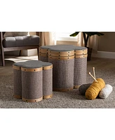 Marilyn Modern and Contemporary Transitional and Fabric Upholstered 2 Piece Clover Shaped Storage Ottoman Set