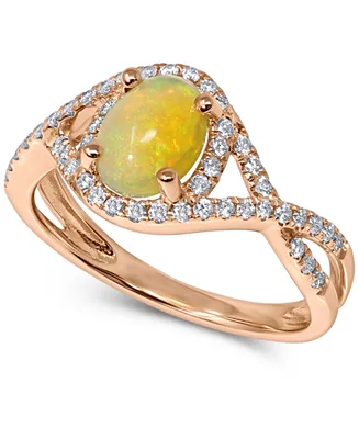 Opal (3/4 ct. t.w.) & Diamond (1/3 ct. t.w.) Openwork Statement Ring in 14k Rose Gold