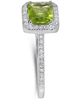 Peridot (7/8 ct. t.w.) & Diamond (1/5 ct. t.w.) Square Halo Ring in 14k White Gold