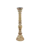 Set of 3 Brown Mango Wood Traditional Candle Holder, 24", 21", 17"