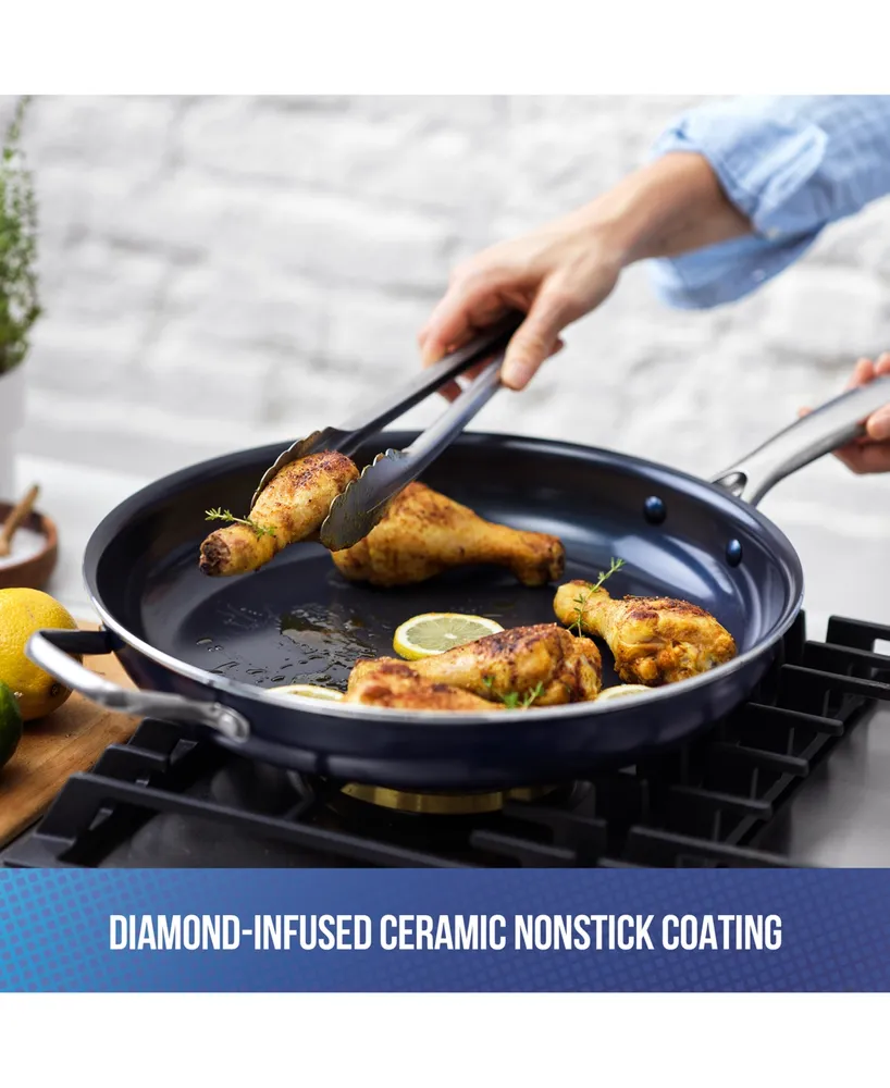Blue Diamond Family Feast Diamond-Infused Ceramic Nonstick 14" Frying Pan with Helper Handle