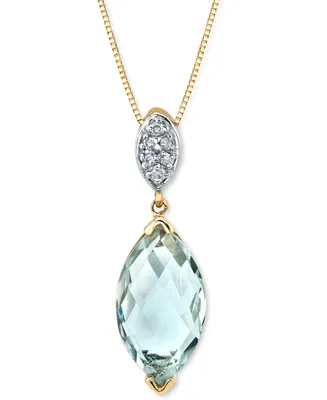 Green Quartz (3-3/8 ct. t.w.) & Diamond (1/20 ct. t.w.) Briolette 18" Pendant Necklace in 14k Gold
