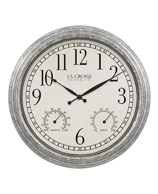 La Crosse Technology Clock 14" Silas Indoor and Outdoor Galvanized Analog Quartz Wall Clock - Silver