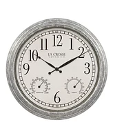 La Crosse Technology Clock 14" Silas Indoor and Outdoor Galvanized Analog Quartz Wall Clock - Silver