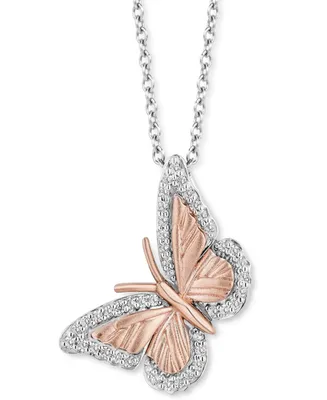 Enchanted Disney Fine Jewelry Diamond Butterfly Pendant Necklace (1/7 ct. t.w.) in Sterling Silver & 14k Rose Gold, 16" + 2" extender