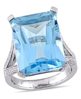 Blue Topaz (18 ct. t.w.) and Diamond (1/2 Octagon Ring 14k White Gold