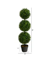 3' Boxwood Triple Ball Topiary Artificial Tree Indoor/Outdoor