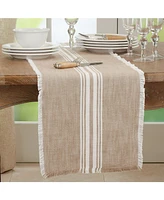 Saro Lifestyle Striped Table Runner with Fringe Design, 72" x 13"