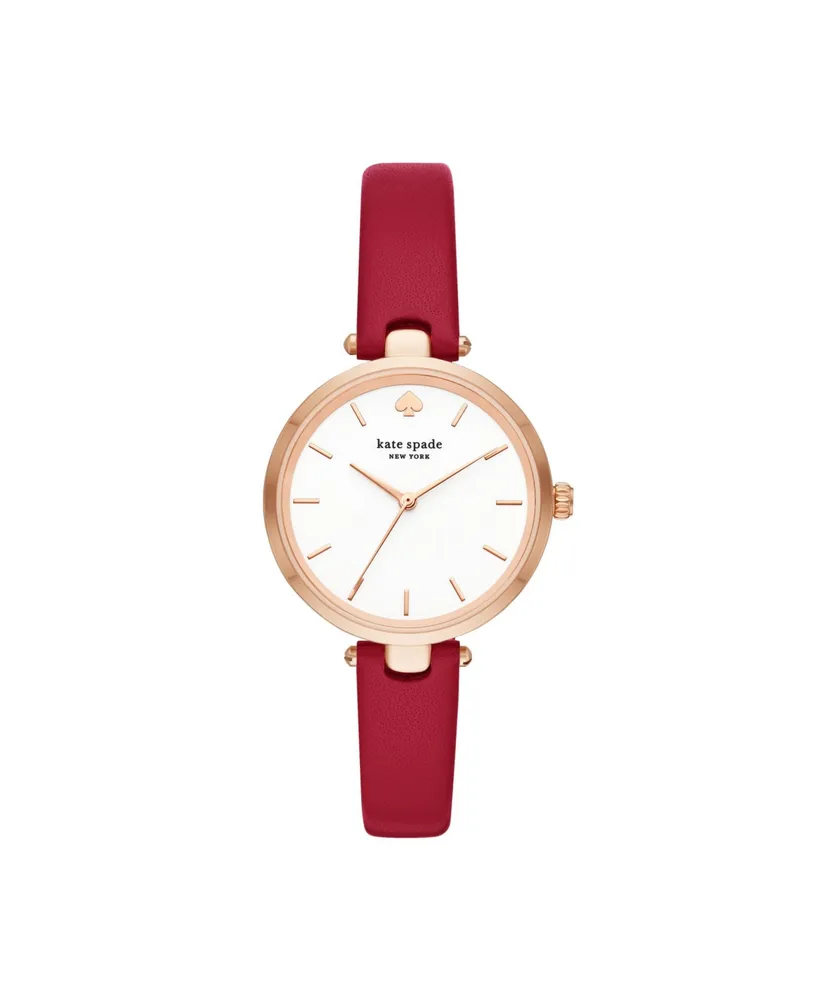 kate spade new york Women's Holland Red Leather Watch and Earring Box Set 34mm