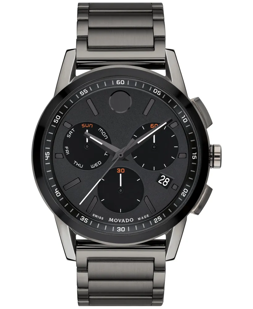 Movado Men's Swiss Chronograph Museum Sport Gray Pvd Bracelet Watch 43mm