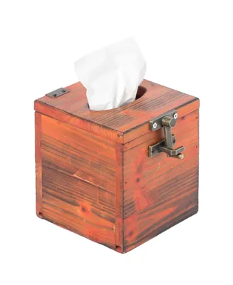 Square Wooden Rustic Lockable Tissue Box Cover Holder