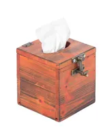 Square Wooden Rustic Lockable Tissue Box Cover Holder