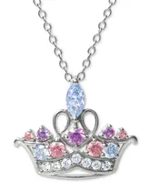 Disney Multicolor Cubic Zirconia Tiara 18" Pendant Necklace in Sterling Silver