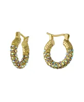 15mm All Over Crystal Click Top Hoop Earrings Gold or Silver Plated