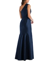 Alfred Sung Women's Bow One-Shoulder Satin Trumpet Gown
