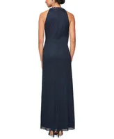 Sl Fashions Beaded Halter Glitter Gown