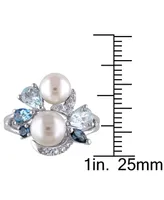 Cultured Freshwater Pearl (6-1/2 & 7-1/2mm) Multicolor Topaz (1-1/2 ct. t.w.) Ring Sterling Silver