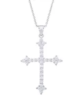 Cubic Zirconia Cross Pendant 18" Necklace in Silver Plate