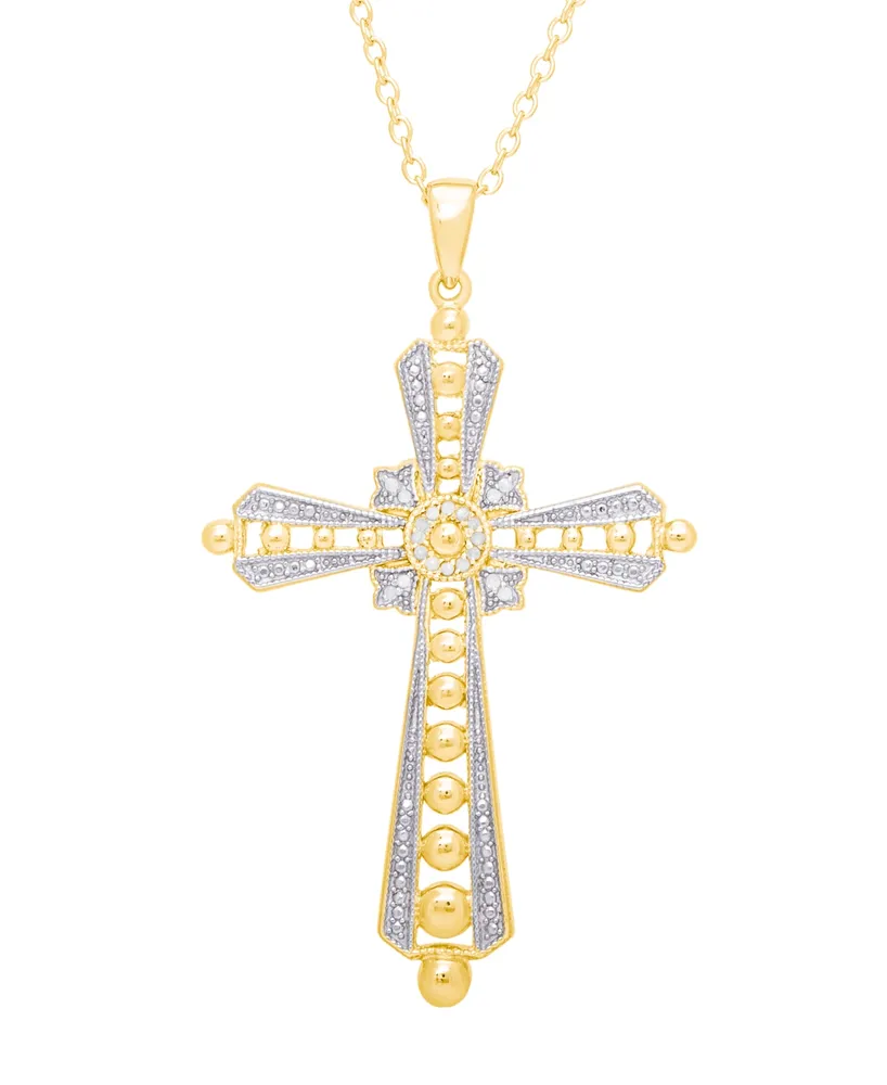 Diamond Accent Cross Pendant 18" Necklace in Gold Plate