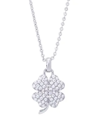 Cubic Zirconia Four Leaf Clover Pendant 18" Necklace in Silver Plate