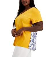 Tommy Hilfiger Plus Size Mixed Media V-Neck T-Shirt