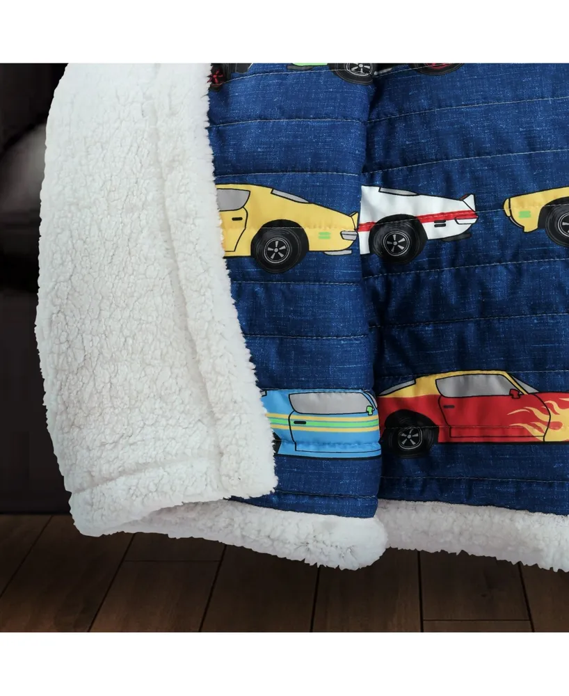 Lush Decor Race Cars Sherpa Throw for Kids, 60" x 50"