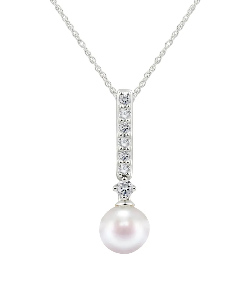 Honora Cultured Freshwater Pearl 7-7.5mm and Diamond 1/5 ct. tw. Pendant 18" Necklace 14k White Gold (Also Available Yellow or Rose