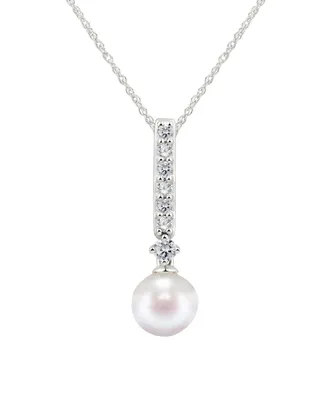 Honora Cultured Freshwater Pearl 7-7.5mm and Diamond 1/5 ct. tw. Pendant 18" Necklace 14k White Gold (Also Available Yellow or Rose